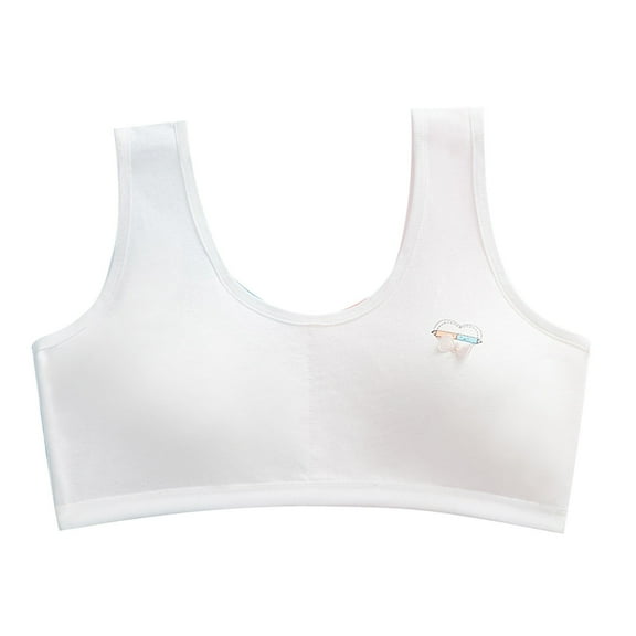 Wyobmus Training Bras for Girls 6-14Y Sports Seamless Bra Comfy Inner Mesh Breathable Crop Cami Tank Top C-White*
