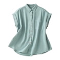 thumbnail image 1 of UAMVSH Cardigans en Coton et Lin pour Femmes Mode Coupe Ample Manches Courtes avec Poches Vestes Décontractées à Col Rabattu (TTG, Bleu), 1 of 7