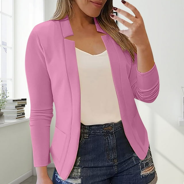 IMENGL Veste de Petit Tailleur Décontractée Unie, Rose m, Taille M-5TG
