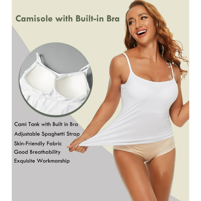 VASLANDA Women's Cami with Built-in Bra Adjustable Strap, Summer Sleeveless  Tank Top Padded Camisole for Yoga 