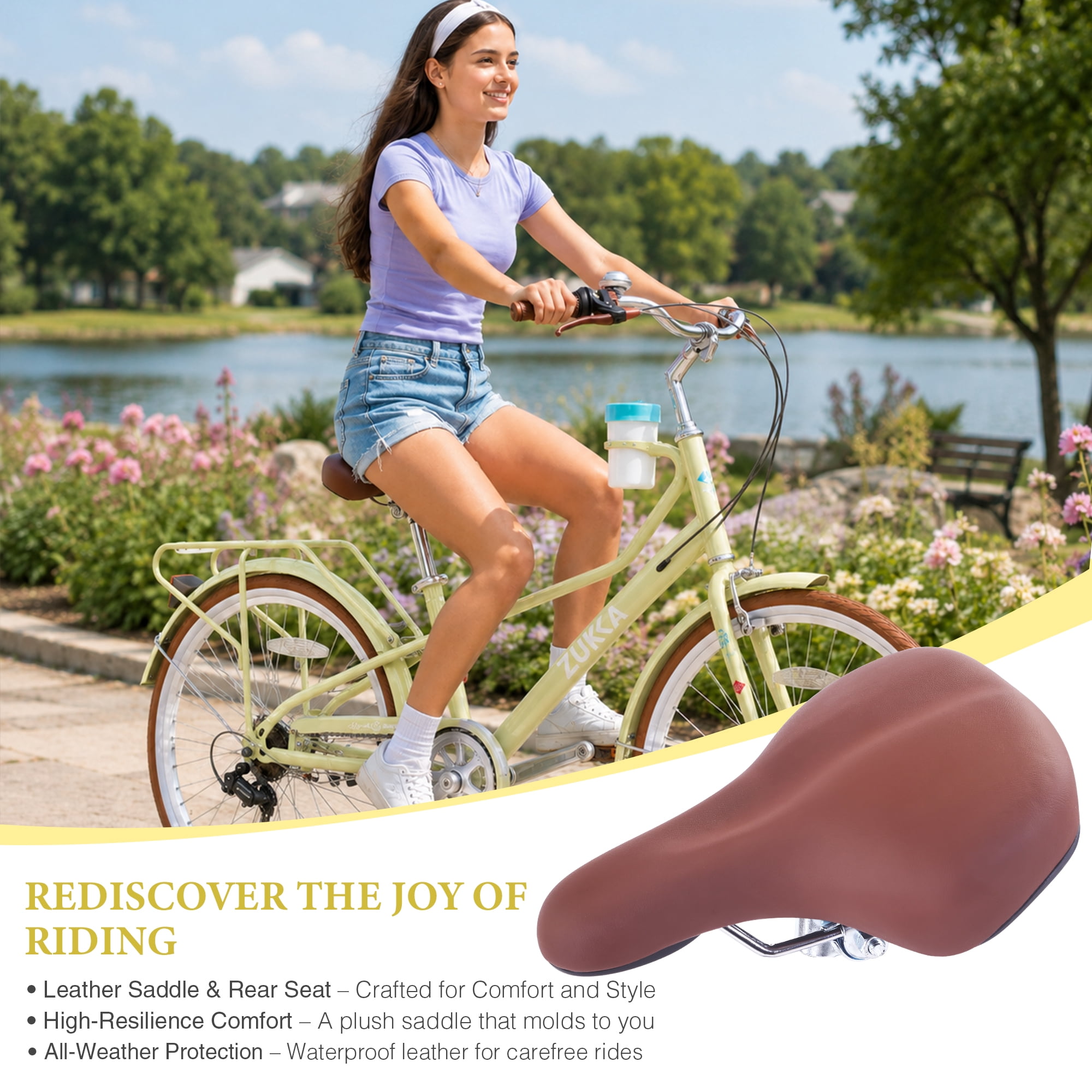 24 Inch Women's Cruiser Bike, 6 Speed Step-Through Commuter Bicycle with Rear Rack & Cup Holder, Adult City Bike