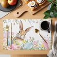 thumbnail image 2 of Easter Placemats Set of 4 Spring Rabbit Colorful Eggs Budding Florals Leaf Place Mats Indoor Wipeable Table Mats Washable Cloth Dining Table Placemats for Kitchen Holiday Party Home Decor 13x19 Inch, 2 of 9