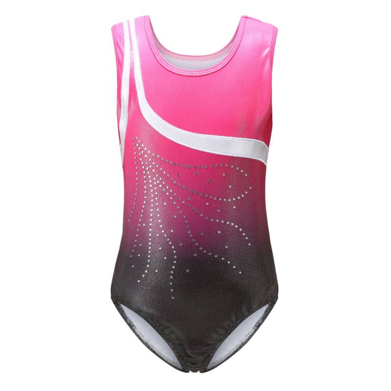 New girls gymnastic leotard neon pink and black lightning print 