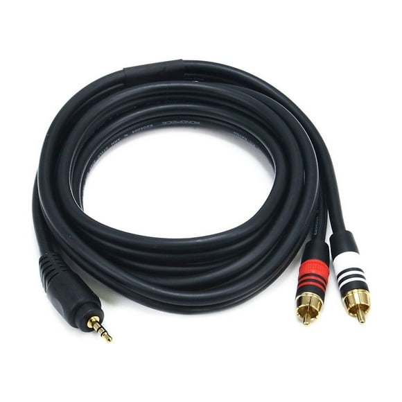 Monoprice Premium 6' Gold Plated 3.5mm Stereo Male to 2-RCA Male 22AWG Cable Black 105598
