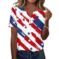 thumbnail image 2 of Women's Patriotic 250th Anniversary USA Shirt V-Neck Button American Flag Print Short Sleeve T-Shirts, 2 of 5