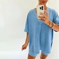 thumbnail image 4 of GZWYHT Sets for Women Lounge Sets for Women Womens Pajamas 2 Outfits Sets Oversized V Neck T Shirts Tops Biker Shorts Set Track Suits for Women Set 2 Piece Sets for Women Blue M, 4 of 6