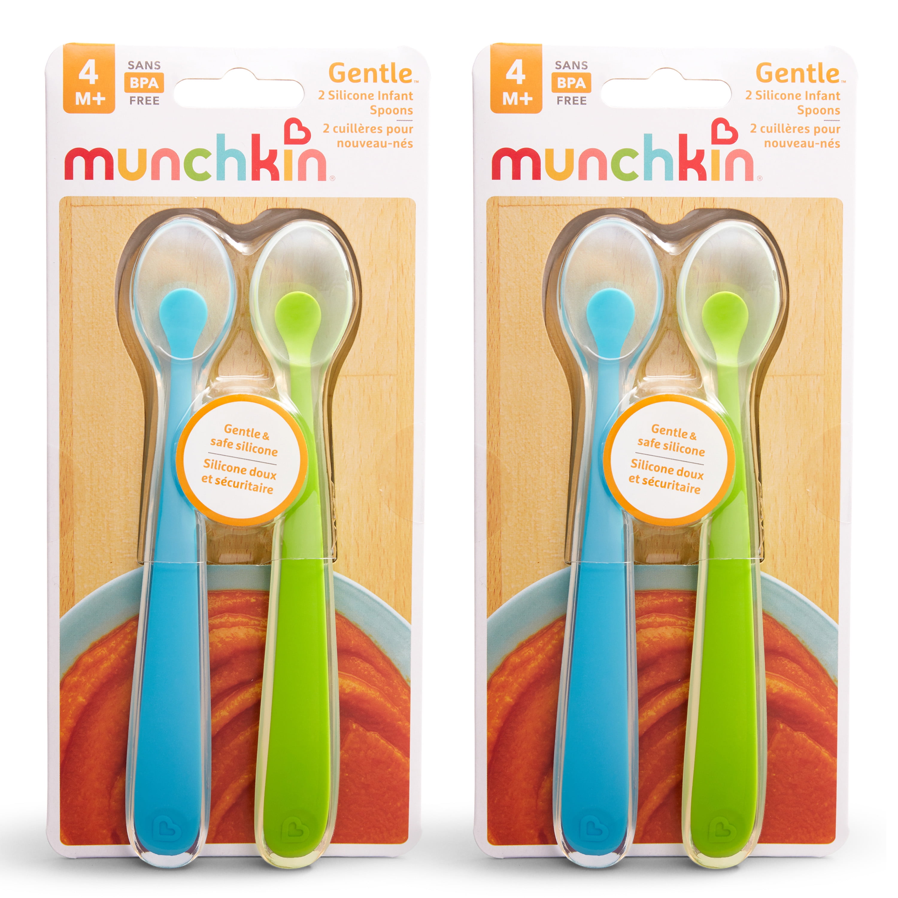 Munchkin® Silicone Scoop™ Trainer Spoons with Choke Guard for Baby Led  Weaning, 4 Count, Blue/Green
