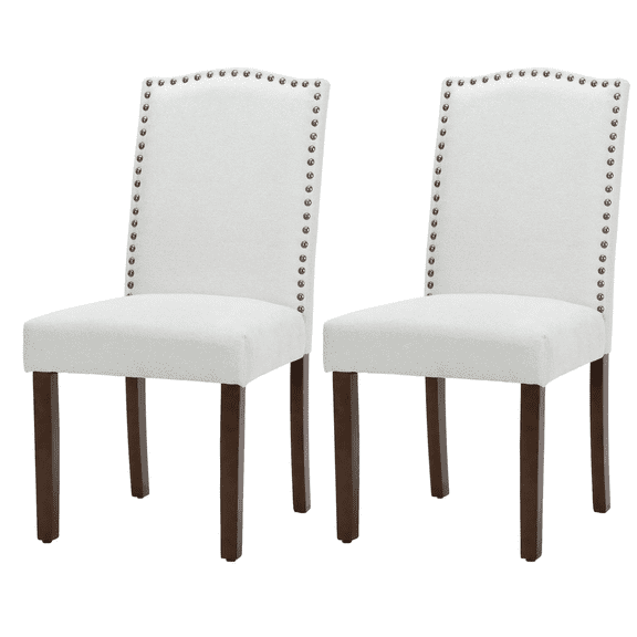 Classic Parsons Upholstered with Nailhead Trim and Wooden Legs Dining Chairs, Gray (Set of 2)