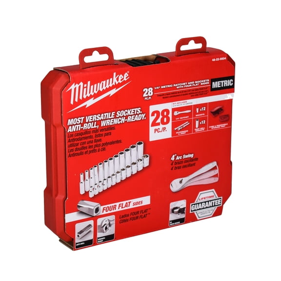 Milwaukee 1/4" Drive Metric Ratchet Socket Mechanics Tool Set (28-Pc) 48-22-9504
