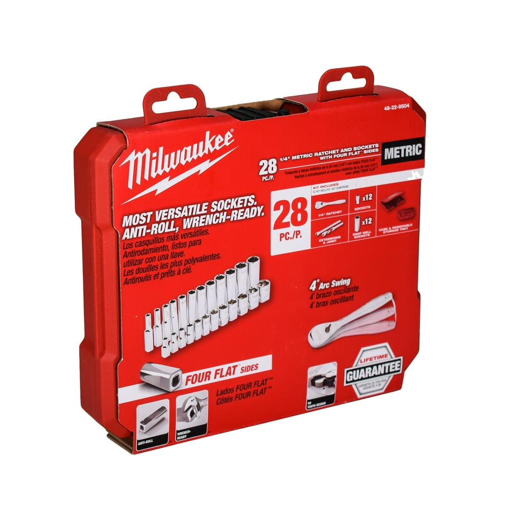 Milwaukee 1/4" Drive Metric Ratchet Socket Mechanics Tool Set (28Pc) 48229504