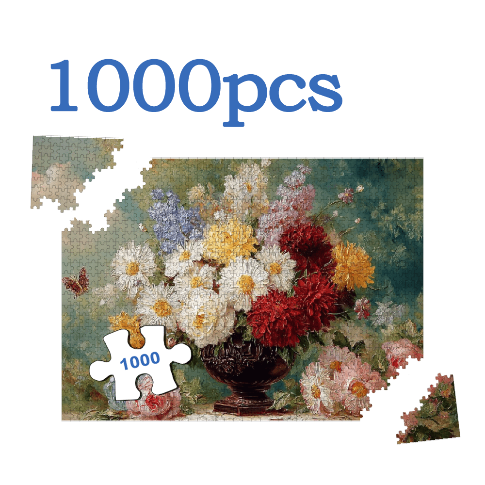 A Box of 1000pcs Adult Mini Jigsaw Puzzle Featuring a Floral and Butterfly Shadow Design, High Difficulty, Suitable for Adults, Family Entertainment.29.4*19.6 in