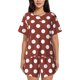 thumbnail image 1 of Balery Maroon And White Polka Dot Conjunto de Pijama para Mujer con Estampado, Dos Piezas de Manga Corta y Shorts, Ropa de Dormir Suave con Cuello Redondo y Bolsillos-3X-Large, 1 of 6