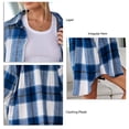 thumbnail image 5 of Women' Coat Plaid Shirt Woolen Lapel Long Sleeves Single Row Buttons Irregular Hem Blue S, 5 of 6