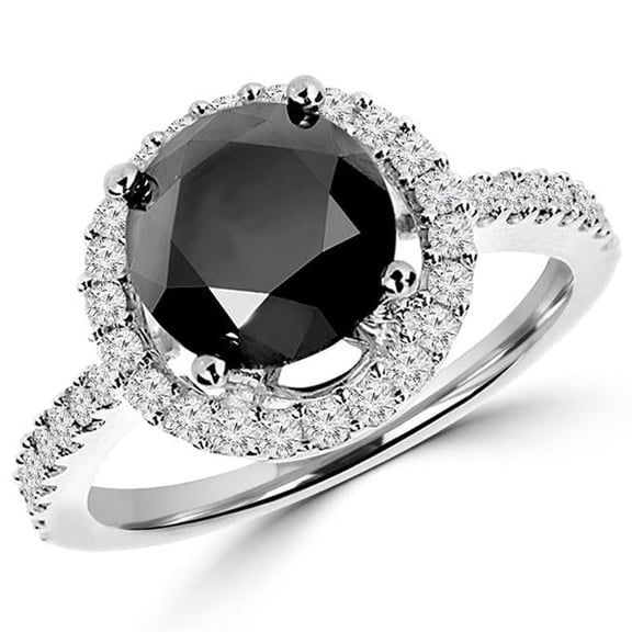 Majesty Diamonds MD180167-5.5 4.3 CTW Round Black Diamond Halo Engagement Ring in 14K White Gold - Size 5.5
