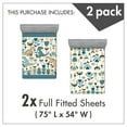 thumbnail image 3 of Ambesonne Dinosaur Fitted Sheet Set 2 Pack All-Round Elastic, Scandinavian Flowers Dino, Full Size, Blue Tan Brown, 3 of 3