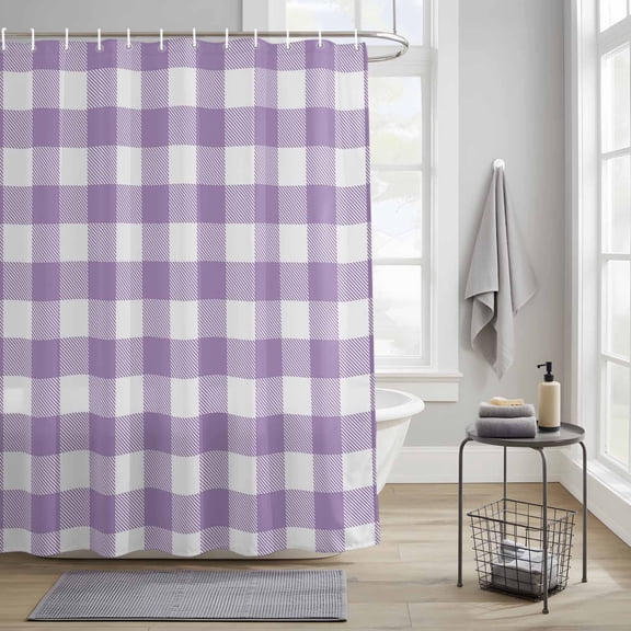 Bathroom Shower Curtain Farmhouse Buffalo Tartan Plaid Waterproof Shower Curtains with Hooks, Purple and White Bath Curtains Bathtub Curtain Home Decor 36x72in