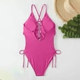 thumbnail image 4 of Womens One Piece Swimwear Cut out Crisscross Tie Swimsuits Ribbed High Cut Lace-Up Open Back Sexy Bathing Suit Hot Pink, M, 4 of 5
