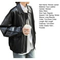 thumbnail image 7 of Women Jacket Faux Leather Smooth Surface Turn-down Collar Zip-up Long Sleeves Elastic Hem Pockets Retro Motorcycle Coat, 7 of 7