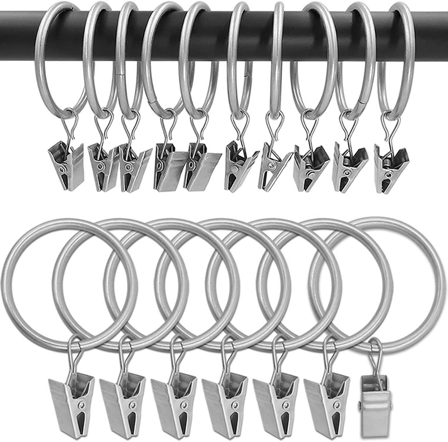 Silver 20 Pcs Metal Drapery Cloth Pegs with Ring Pincer Clip Curtain Rod Rings Drapery Clips Qiorange 20Pcs Curtain Rings Clips 