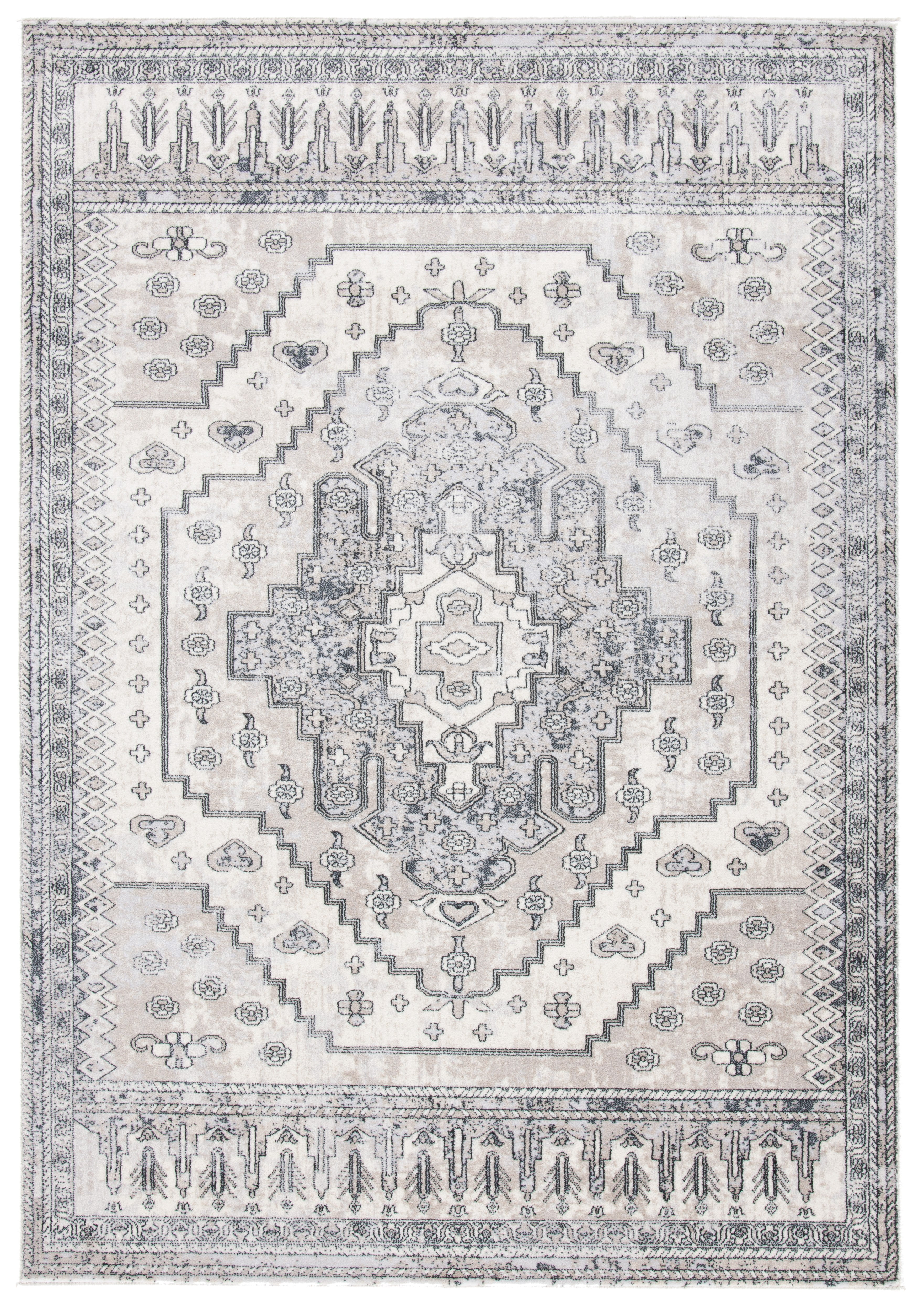 SAFAVIEH Carnegie Stojan Tribal Area Rug, Ivory/Gray, 6'7" x 9'2"