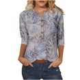 thumbnail image 1 of Tops de Algodón para Mujeres Impreso Botón 3/4 Manga Camiseta Suelta Casual Top para el Hogar Y el Uso Diario, 1 of 4