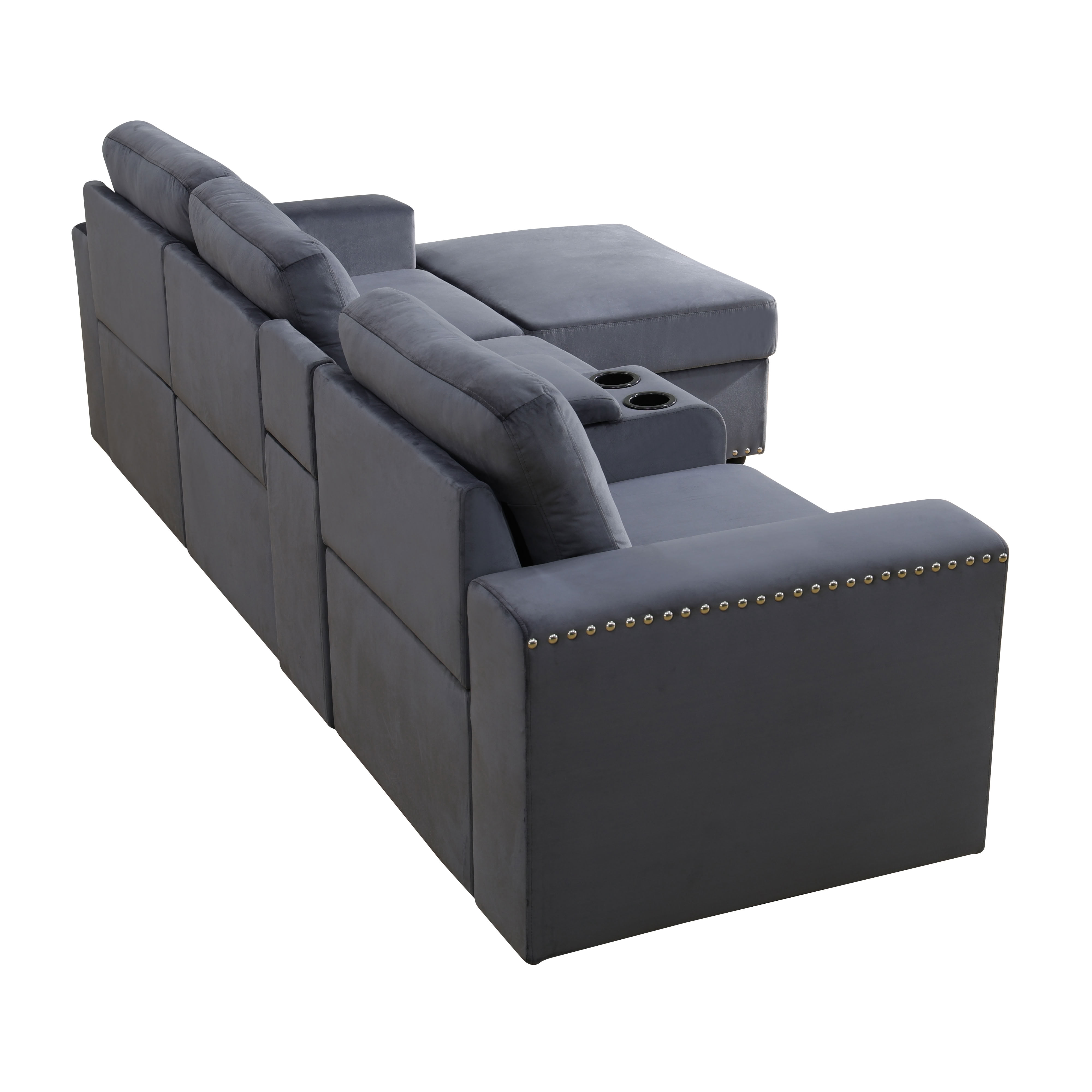 MAYEERTY 3-Seater Sofa, Upholstered Couch with Console, Cup Holders & Anti-Insect Solid Wood Frame, for Living Room Family Room Apartment, Dark Grey