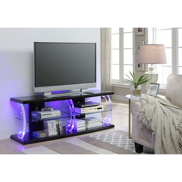 Acme Aileen LED TV Stand with Rectangular Top in Clear Glass, Multiple