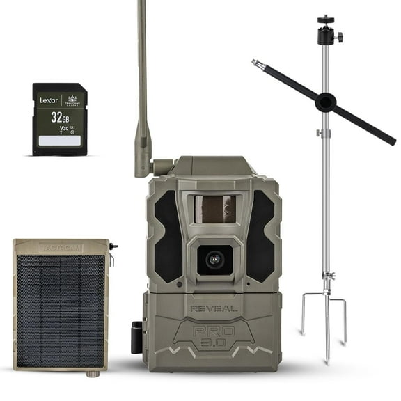 TACTACAM Reveal Pro 3.0 LTE Cellular Trail Camera AT&T & Verizon, 4K Photo Quality, No Glow, for Hunting, Surveillance Includes, Solar Panel, 32GB SD, & Tripod Mount