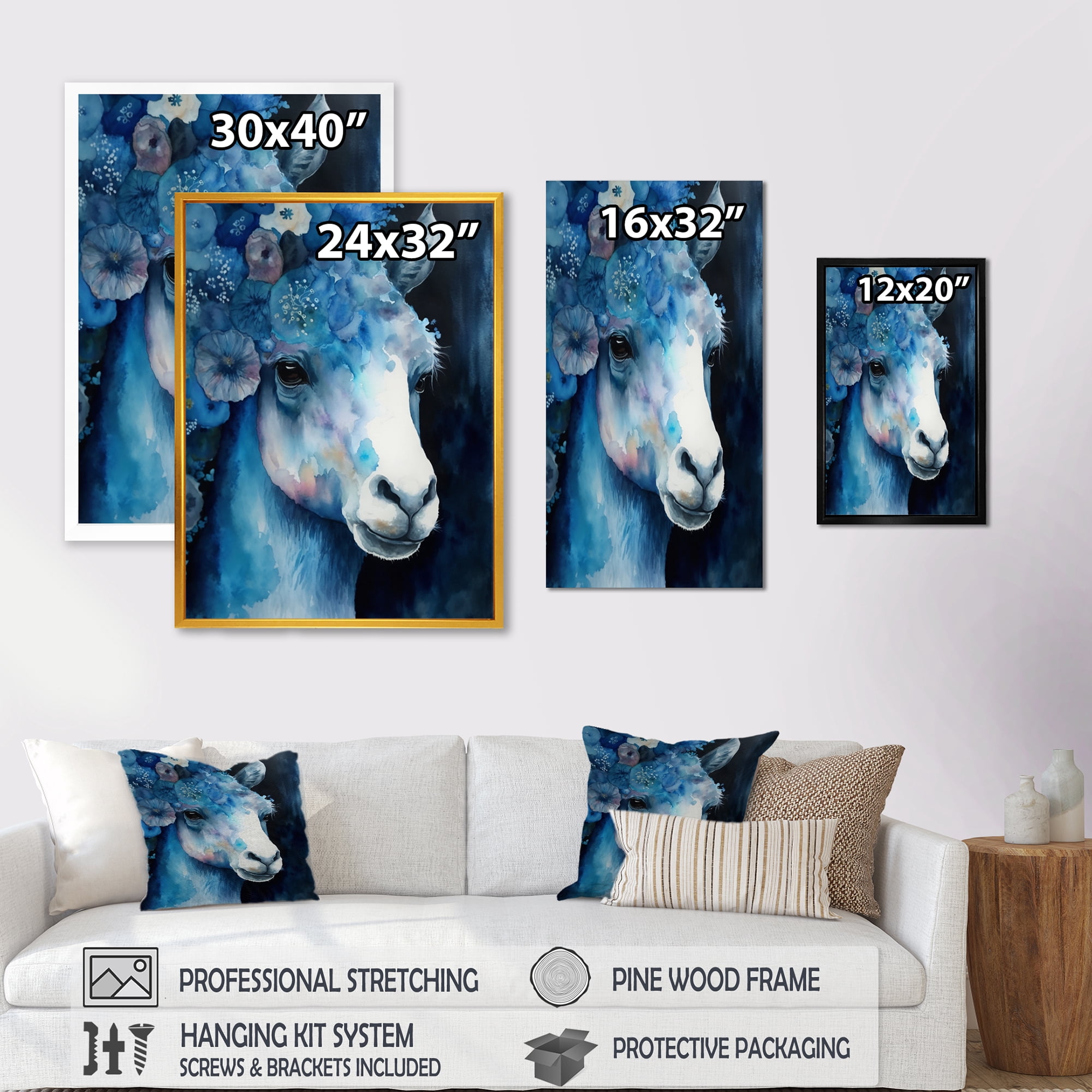 Designart Llama With Flowers I Canvas Wall Art