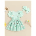 thumbnail image 4 of Bagilaanoe 3Pcs Newborn Baby Girls Overalls Dress Set Ribbed Short Sleeve Romper Tops + Suspender Skirt + Headband 3M 6M 12M 18M Infant Casual Clothes, 4 of 7