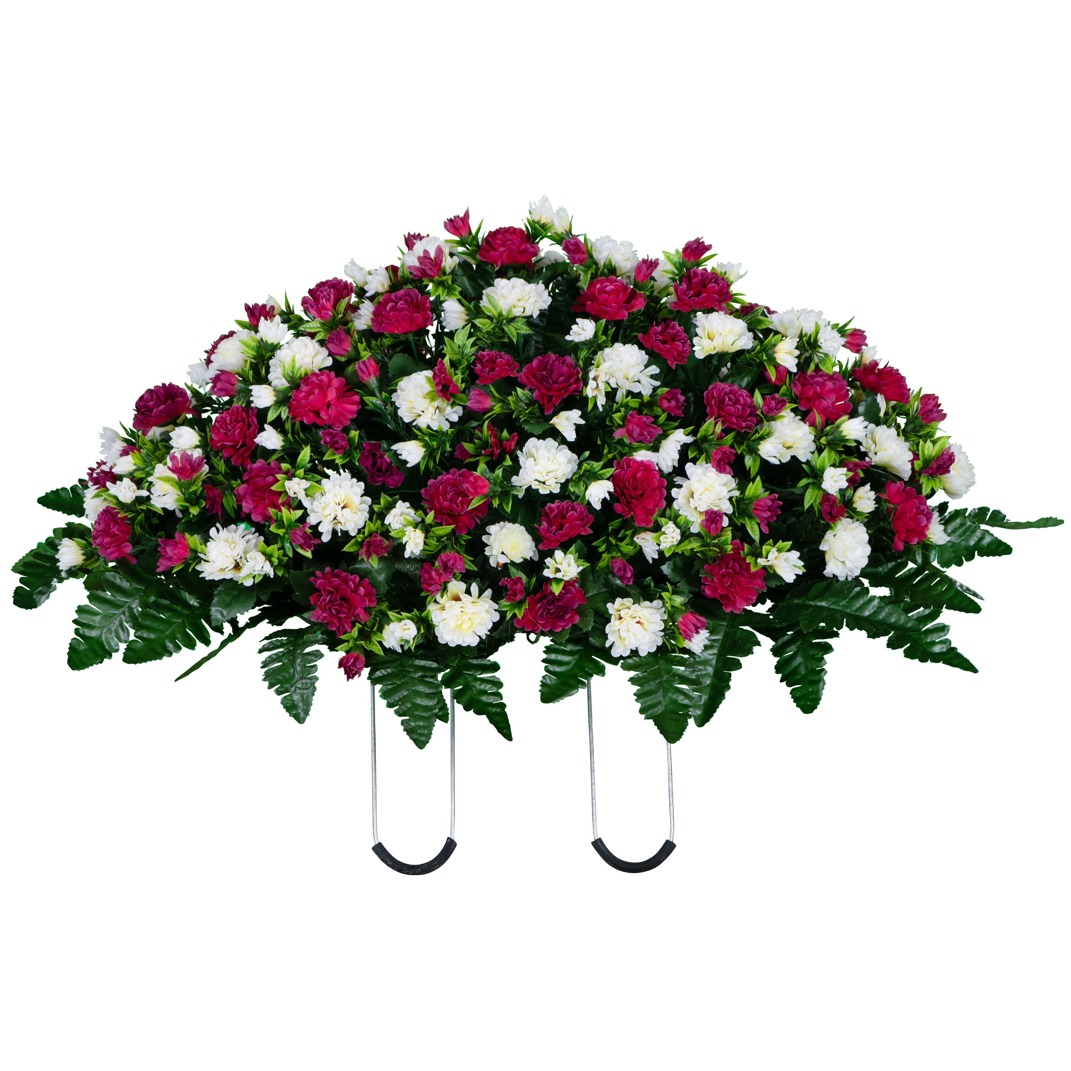 Sympathy Silks Artificial Cemetery Flowers Beauty and Cream Garden Mums 2 Bouquets & Saddle with Vases