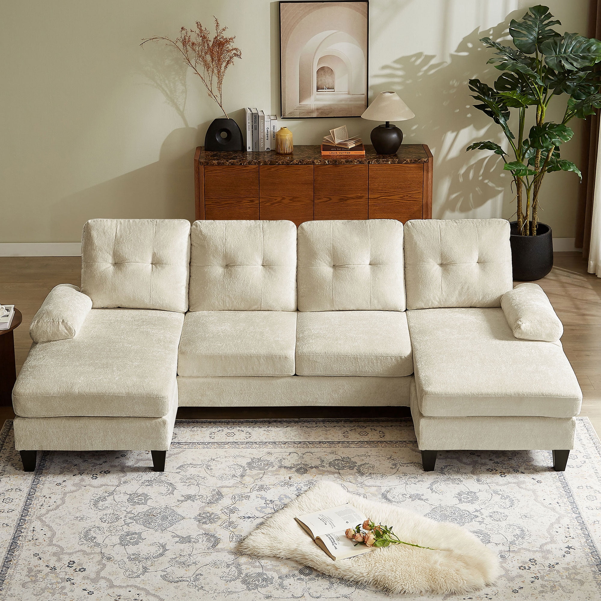 Pingliang Home 105" Sectional Sofa Couch with Oversized Double Chaises,Modern Chenille 4-seater U Shaped Couch,21" Deep Seat Sofa for Living Room Office Studio Apartment
