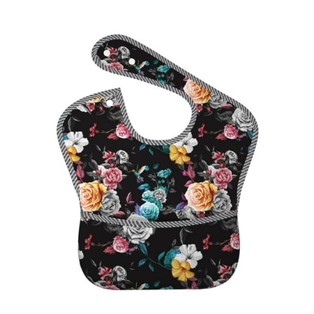 Susaid Hibiscus Rose Print Bibs for Babies Toddlers Adjustable Waterproof Free Soft Durable Bibs for eating with Large Pocket Food Catcher