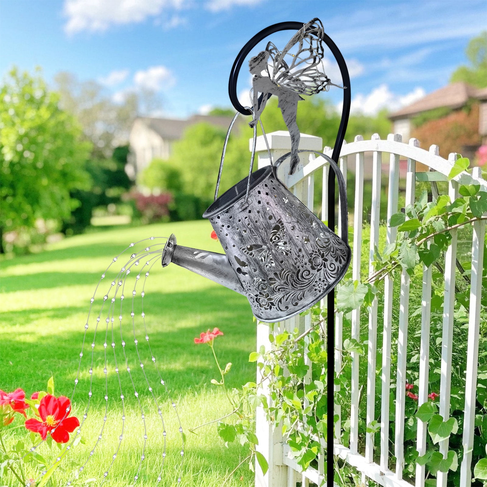 Solar Fairy Watering Can Lights, Butterfly Decorative Hanging Solar Lantern Lights with Hook, Waterproof Garden Lights for Outdoor Patio Yards Pathway Courtyards