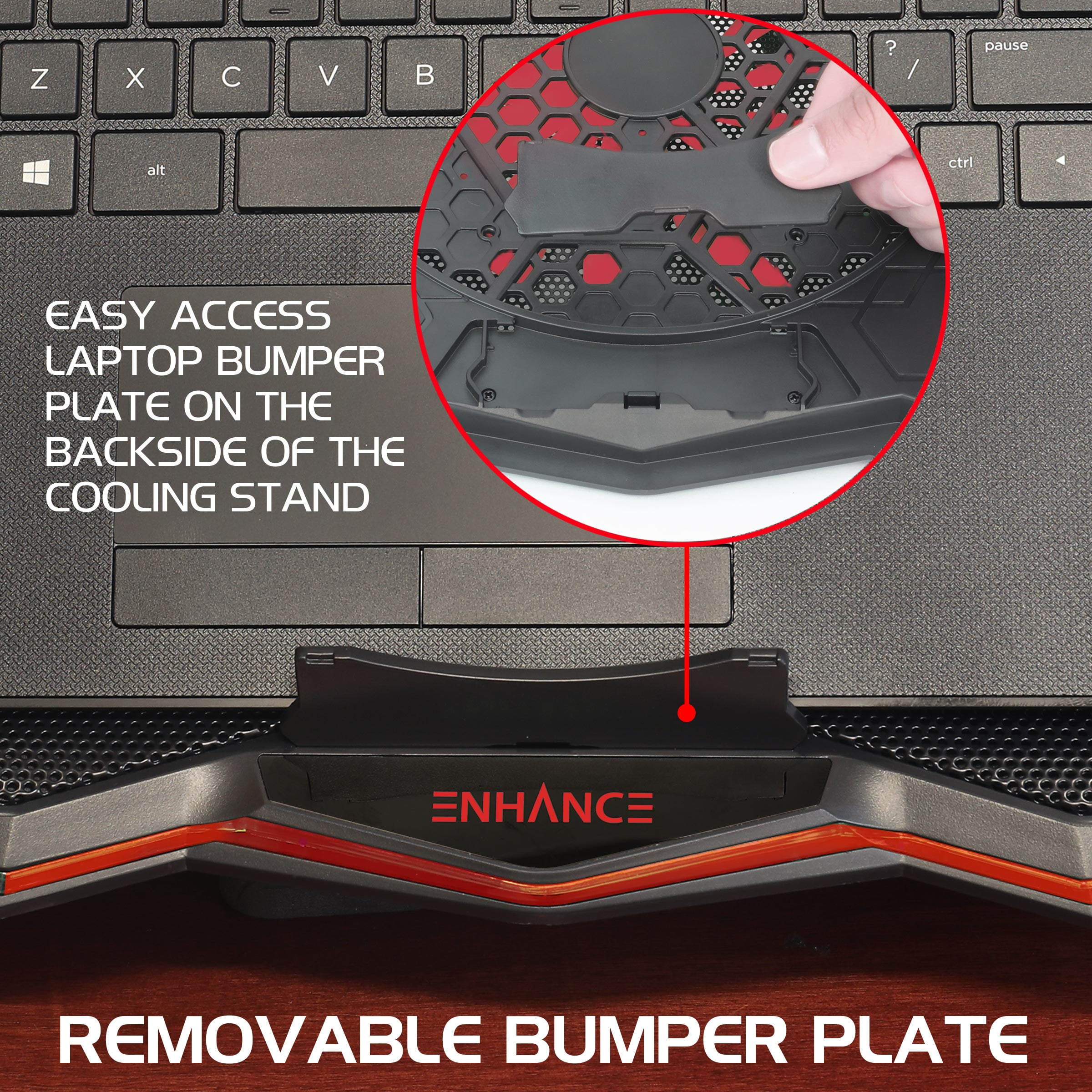 ENHANCE Cryogen 5 Gaming Laptop Cooling Pad Stand, Adjustable Height, USB Ports, 800 RPM - Red