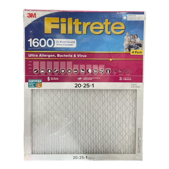 Filtrete Air Filter, MPR 1600, MERV 12, Healthy Living Ultra-Allergen 3-Month Pleated 1-Inch Air Filters (Pack of 4)