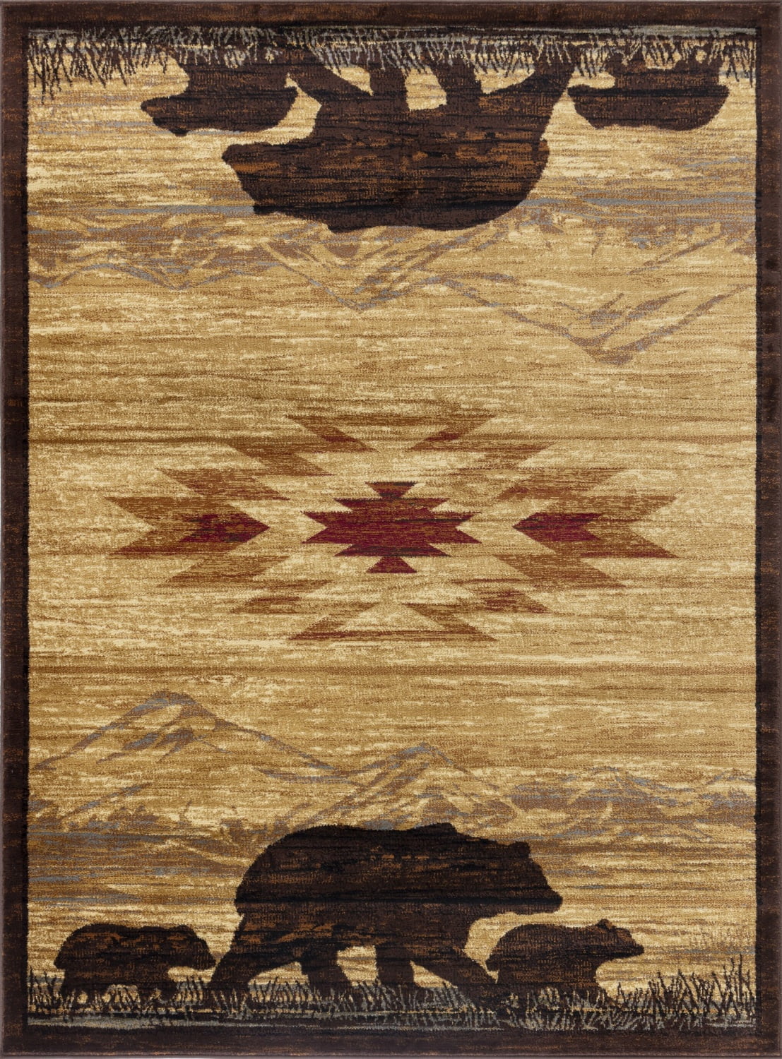 Multi 2ft x 3ft Lodge Area Rug Wildlife Mountain Southwest Style Stain Resistant Kid Pet Friendly Rug for Entryway