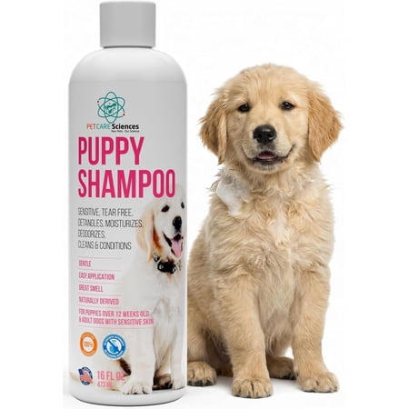PET CARE Sciences 16 fl oz Tearless Puppy Shampoo and Conditioner - Anti Itch Dog Shampoo Sensitive Skin - Coconut Oil Oatmeal Pet Shampoo for Puppies, Made in The USA