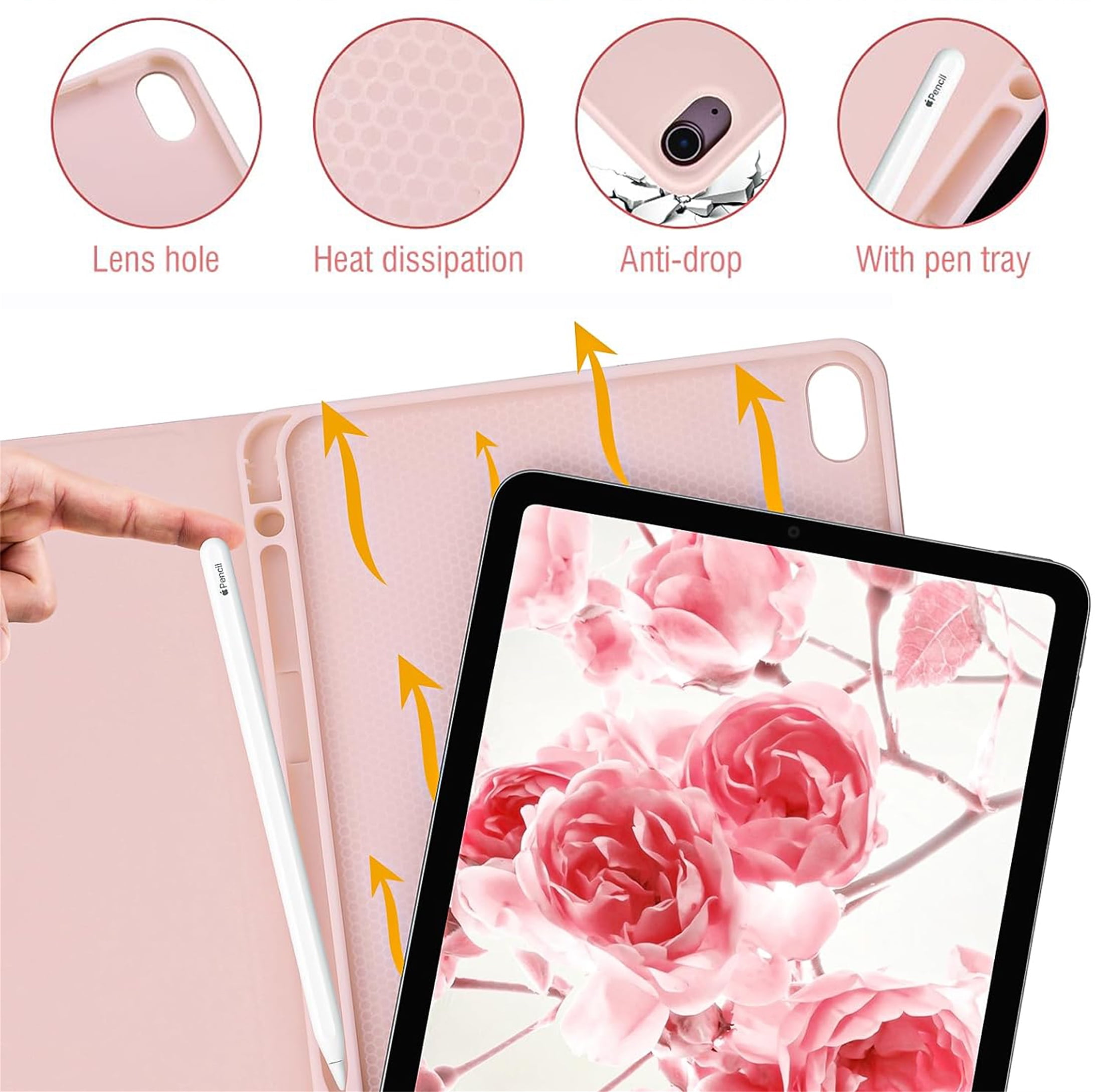 Bluetooth Keyboard Shockproof Auto Wake / Sleep Cover with Pencil Holder for iPad 10th 2022 A2757 A2777 A3162 Pink