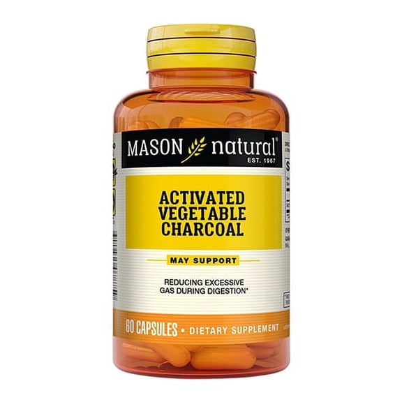 Mason Natural Activated Vegetable Charcoal Capsules, Digestive Aid - 60 Ea