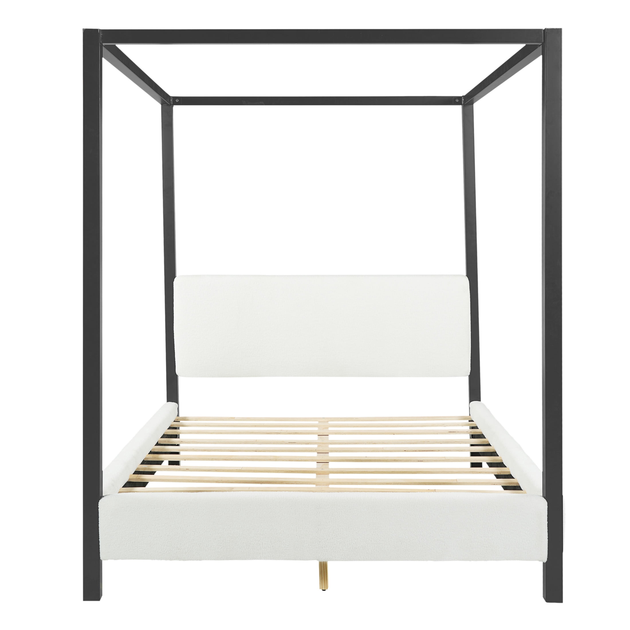 Christopher Knight Home Modern Queen Metal Canopy Bed Frame with Boucle Upholstery, Black+White