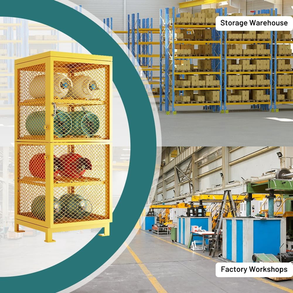 Yeeoy Horizontal Cylinder Storage Cabinet, 8 Cylinder Capacity, 30" L x 30" W x 71.7" H Propane Tank Storage Cage, Steel Safety Gas Cylinder Cabinet with Lockable Doors, Yellow Powder Coat Finish