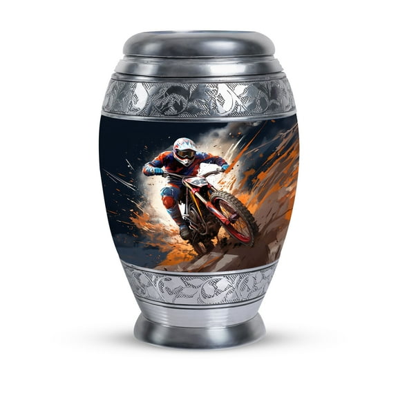 Dirt Bike Charge Urn For Ashes For Women - Burial Urns For Cremated Remains - Large Urns For Human Ashes Adult Male - Urn For Human Ashes Adult Men - Urns For Adult Human Ashes (Size -10inch)