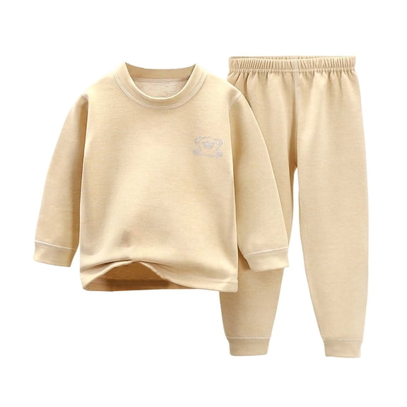 KPOPLK Toddler Boys Fall Outfits Long Sleeve Shirt Elastic Waist Pants 2Pcs Little Kids Clothes Set Size 5-6 Years,Beige