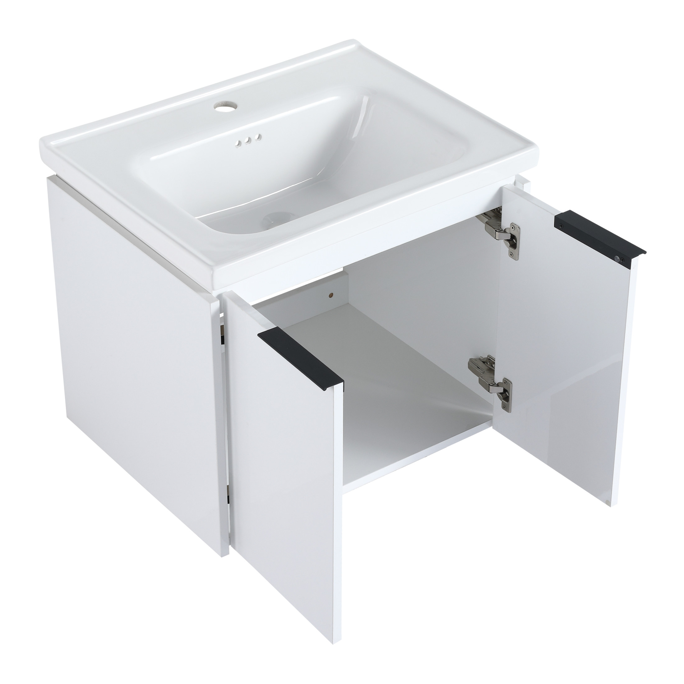 Noble House 36" Wall-Mounted Bathroom Vanity with Ceramic Sink, Soft-Close Doors, Small Storage Shelves, White