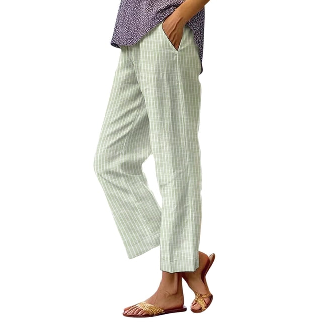 Ploknplq Linen Pants Women,Wide Leg Sweatpants,Plus Size Pants for Women,Women's Striped Design Loose Pocket Casual Pants,Womens Summer Pants,Straight Pants Green 4XL