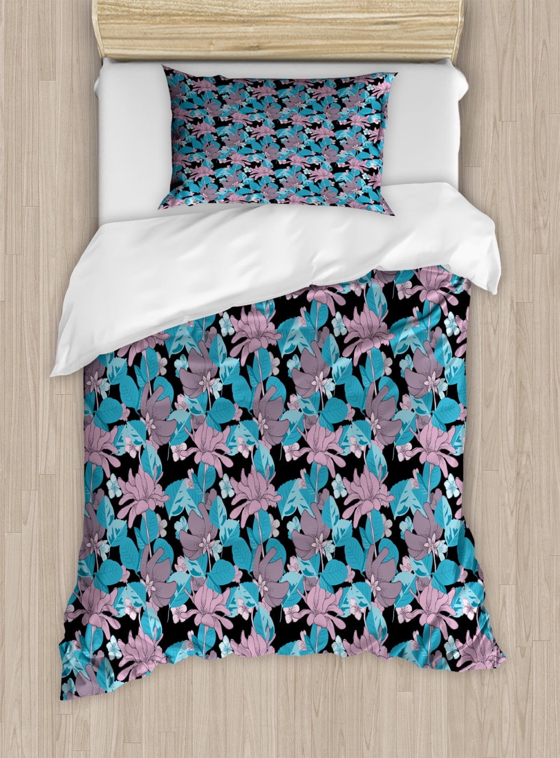 Floral Duvet Cover Set Twin Size Tropical Pattern With Spring