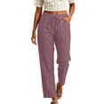 thumbnail image 4 of Oksale Lightweight Pants for Women Petite Breathable Cozy Elastic Waisted Cotton Linen Pants with Pockets Loose Straight Leg Ankle Summer Pants 2026 Pink M, 4 of 7