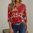 thumbnail image 5 of 4th of July Shirts Women American Flag 3/4 Sleeve Tops Henley V Neck Button Patriotic Shirts Memorial Day USA Blouse, 5 of 6