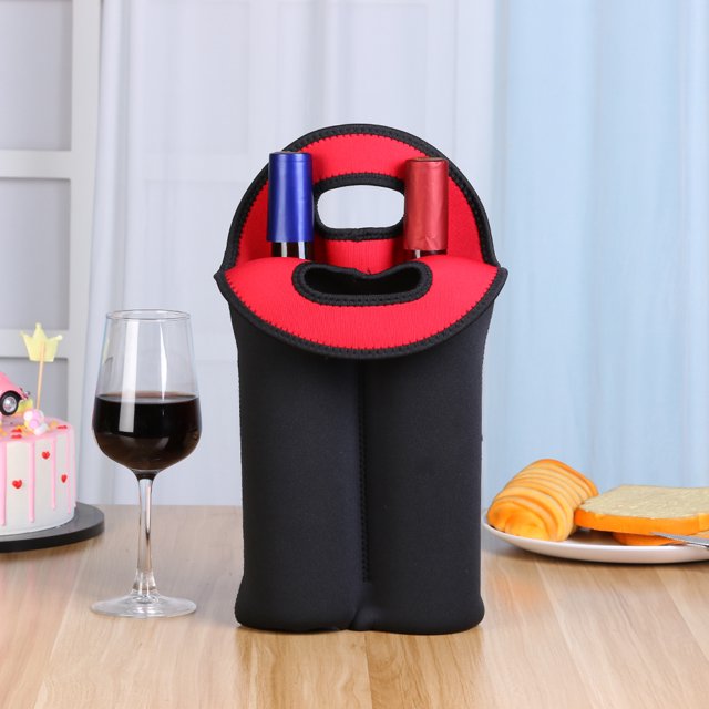 Portabotellas De Vino Portabotellas De Vino Camping Enfriador de botellas de vino Soporte de manga protectora de botella doble de neopreno (rojo)